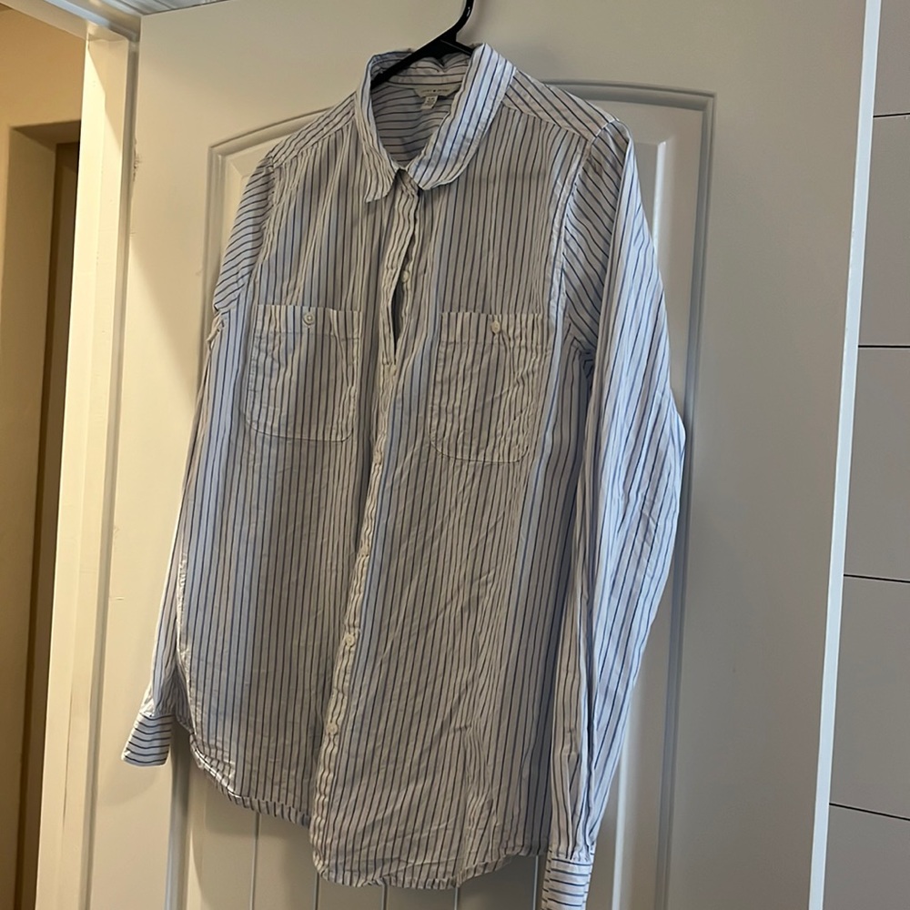 Blue pinstriped button down shirt